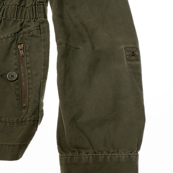 Elle Military Jacket Size M Womens Army Green Distress Full Zip Elastic Waist - Picture 7 of 11